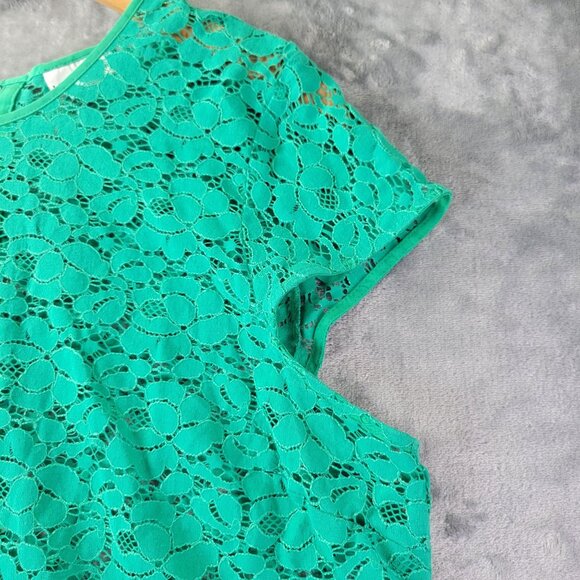 Liz‎ Claiborne Womens XL Green Lace Overlay Top Short Sleeve Floral Classic - Picture 4 of 10